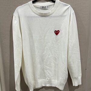 Comme des Garcons PLAY Ivory Crewneck with Red Emblem